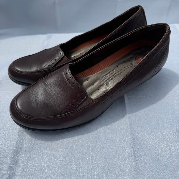 Structure Clarks Brown Leather Loafers Comfort Slip On Shoes Size 7M - Picture 3 of 8